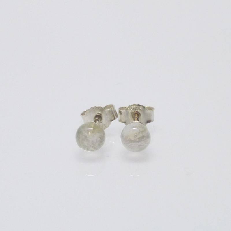 Ohrstecker Regenbogen-Mondstein Weiß Kugel 5mm Silber 925 von NettesSchmuckwerk