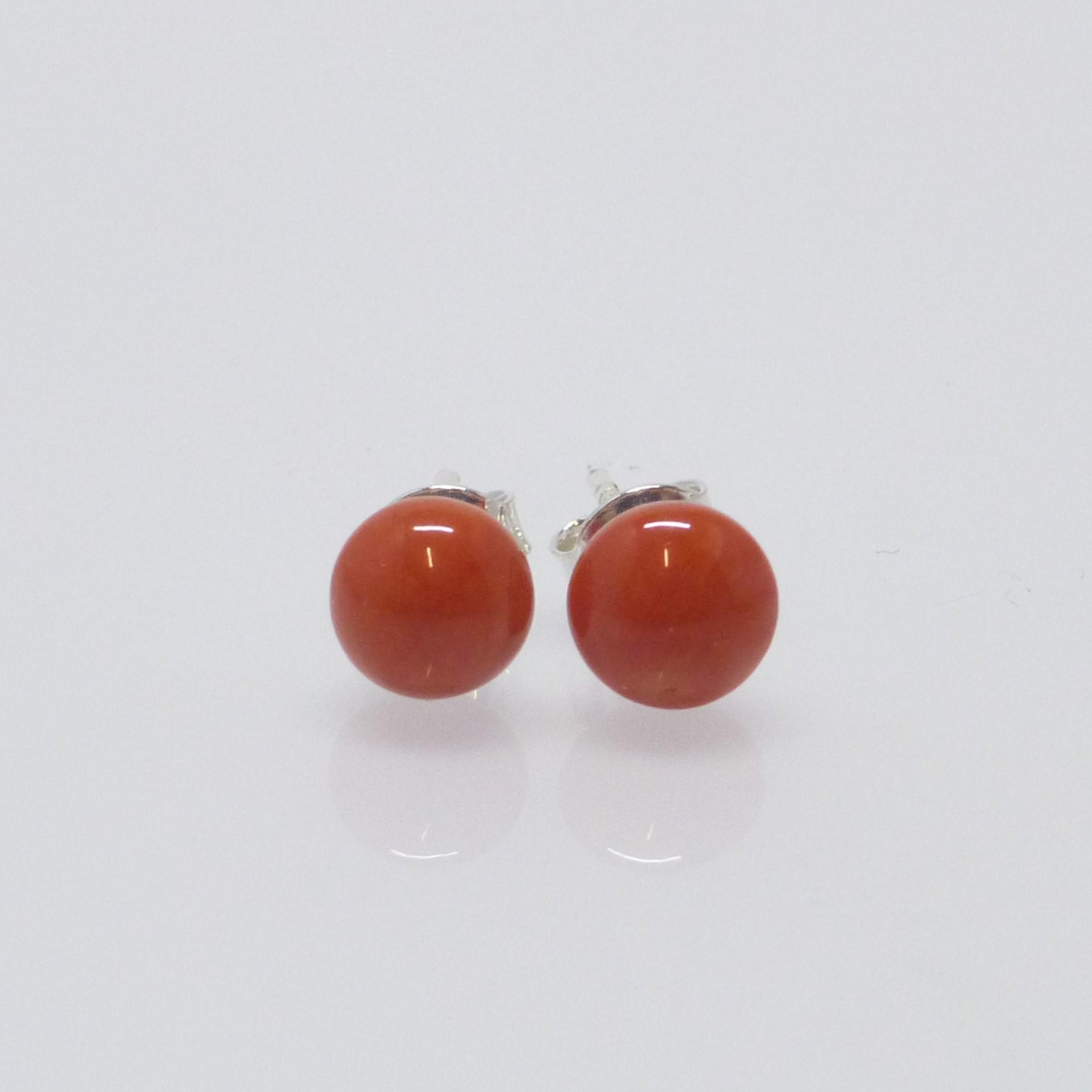 Ohrstecker Sardegna Koralle Rot Button 6, 5mm Silber 925, Korallenohrringe von NettesSchmuckwerk