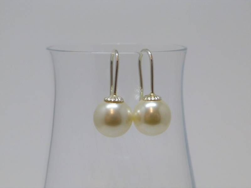 Perlen-Ohrhänger Ohrhaken Perle 10mm Silber 925 Weiß Grau Schwarz, Perlenohrringe, Brautschmuck von NettesSchmuckwerk