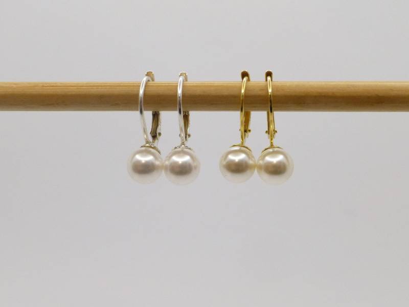 Perlenohrringe Perle 6mm Silber 925 Gold Patentbrisur - Viele Farben, Brautschmuck von NettesSchmuckwerk