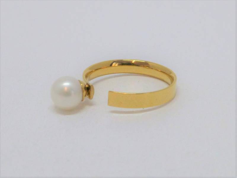 Ring Gold Mit Süsswasserperle Weiß 6mm, Perlenring von NettesSchmuckwerk
