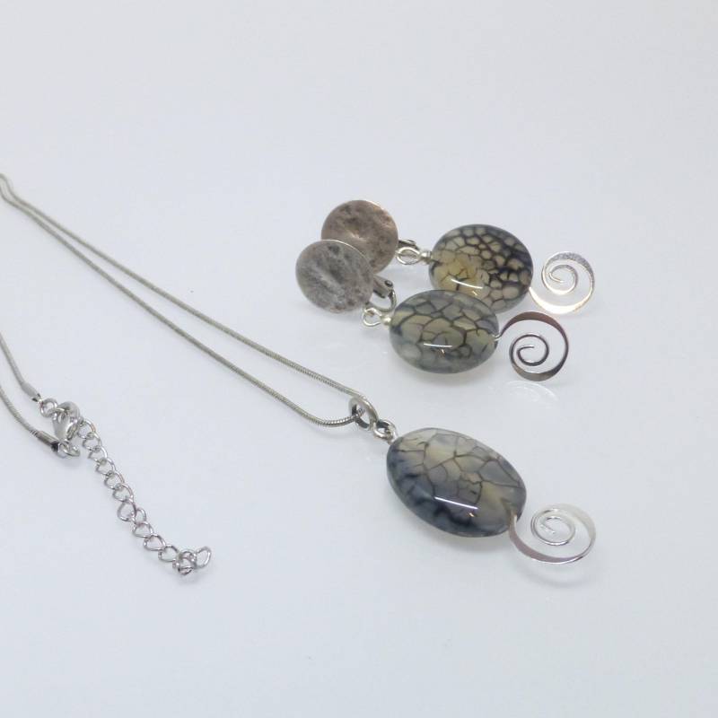 Schmuckset Halskette Und Ohrclips Mit Spider-Achat von NettesSchmuckwerk