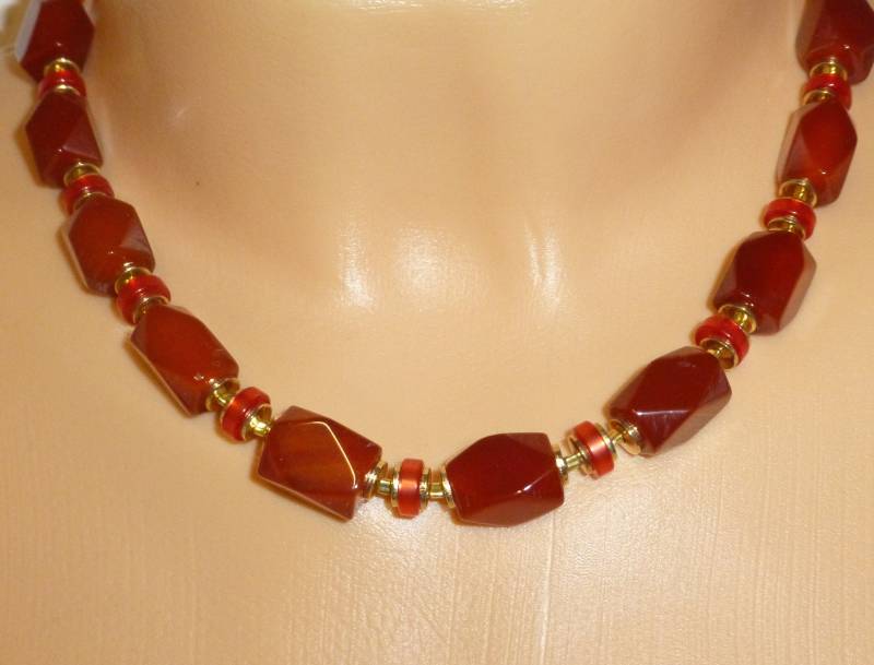 statement-Halskette Karneol Rot Gold Verstellbar von NettesSchmuckwerk
