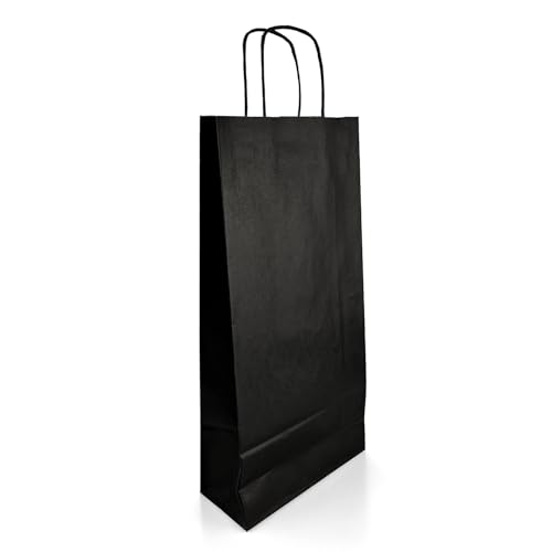 Netuno 10 Stück Tragetaschen Papier Schwarz 18 x 8 x 38 cm Kraftpapier Schwarze Papiertüten mit Griff Weintragetüten Weintragetaschen Weintüten Weintaschen Weintragetaschen Papiertragetaschen von Netuno