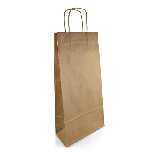 Netuno 20 Stück Tragetaschen Papier Braun 18 x 8 x 38 cm Kraftpapier braune Papiertüten mit Griff Weintragetüten Weintragetaschen Papiertaschen Kraftpapiertüten mit Henkel Flaschentüten Weintüten von Netuno