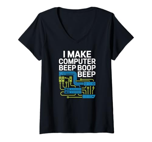 Damen Netzwerkingenieur Ich Lasse den Computer piepen Boop Beep T-Shirt mit V-Ausschnitt von Network Engineer Computer Enthusiast Beep Boop Fun