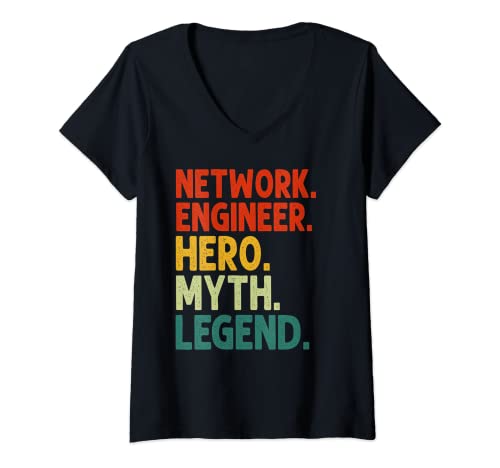 Damen Network Engineer Hero Myth Legend Vintage Netzwerk Engineer T-Shirt mit V-Ausschnitt von Network Engineer Hero Myth Legend Vintage