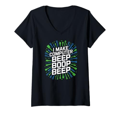 Damen Ich Lasse den Computer piepen Boop Beep Network Engineer T-Shirt mit V-Ausschnitt von Network Engineer I Make Computer Beep Boop