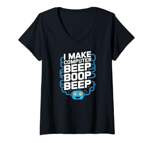 Damen Ich Lasse den Computer piepen Boop Beep Network Engineer T-Shirt mit V-Ausschnitt von Network Engineer Tech Enthusiast Design