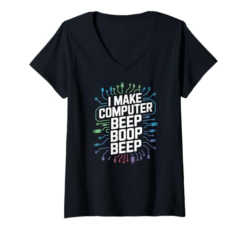 Damen Ich Lasse den Computer piepen Boop Beep Network Engineer T-Shirt mit V-Ausschnitt von Network Engineer Tech Savvy Jokes Circuit