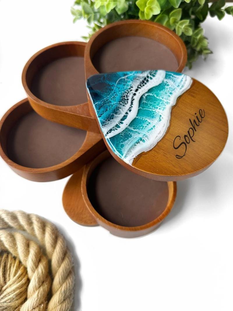 Schmuckkästchen - Ozean Epoxidharz Mit Gravur 15x15cm| Strandliebhaber |Box |Resinart |Geschenkidee Personalisiertes von NeuHausDE