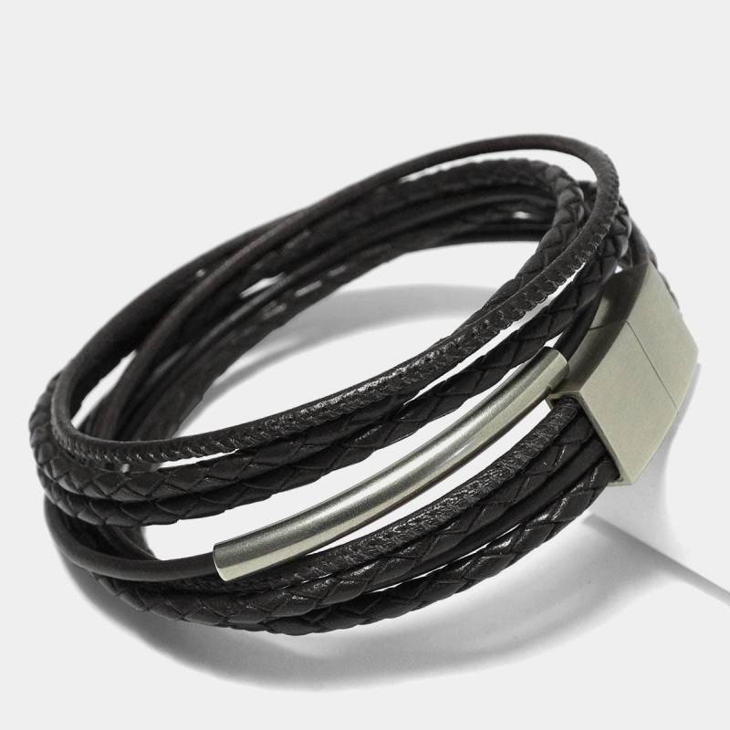 Lederarmband Herren Schwarz - Wickelarmband Echtleder Doppelarmband Nappaleder Edelstahl Bead & Magnetverschluss Männer, Modernes Design von NeueGeneration