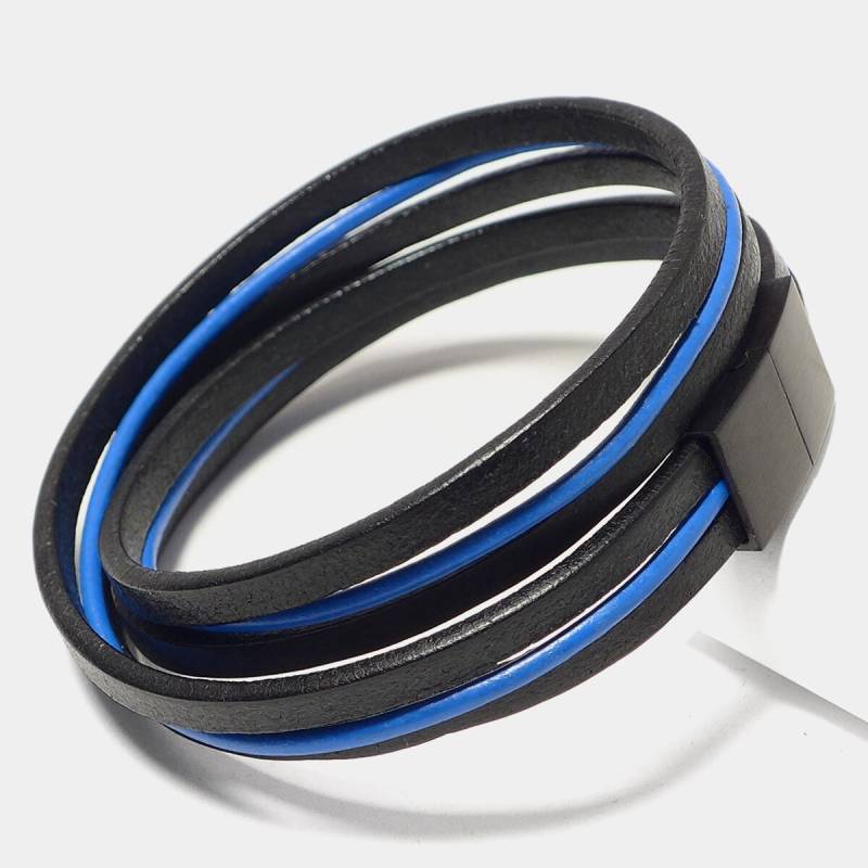 Lederarmband Für Männer in Bicolor - Doppelarmband Schwarz Blau Armband Aus Leder Magnetverschluss Schwarz- Schlicht, Modern Trend von NeueGeneration