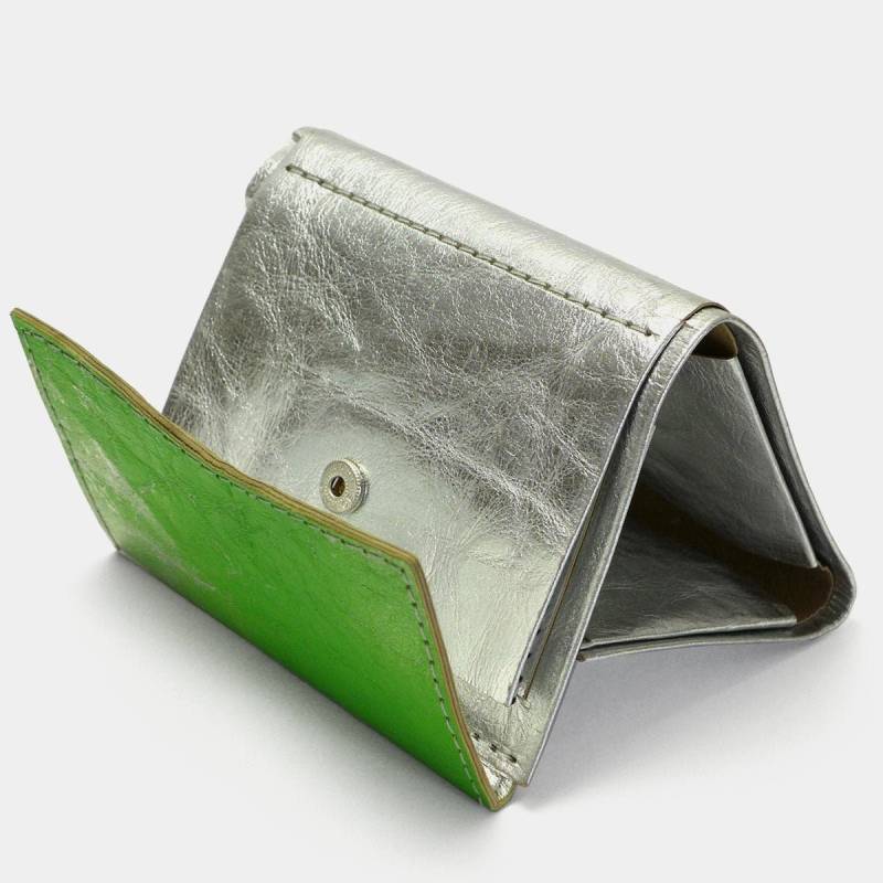 Kompakter Designer Geldbeutel Für Männer - Silber & Grün Vegan Handcoloriert Mit Münzfach Trifold Klein Reißfest, Wasserfest von NeueGeneration