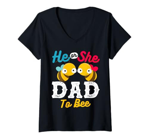 Damen Er oder Sie Papa Enthüllung Lustiger Bienenstil T-Shirt mit V-Ausschnitt von Neuer Vater Thema Enthüllung Feier Stil
