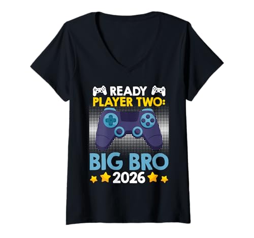 Damen Bald Bruder BEREIT FÜR Geschwister Bruder 2026 Gamer T-Shirt mit V-Ausschnitt von Neues Baby Geschenk Nachwuchs T-Shirt Familie Set