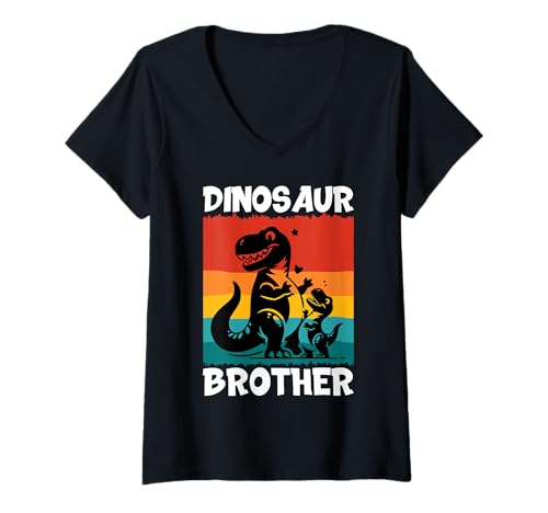 Damen Bald Bruder Dinosaur Brother Lustiges Brüder T-Shirt mit V-Ausschnitt von Neues Baby Geschenk Nachwuchs T-Shirt Familie Set