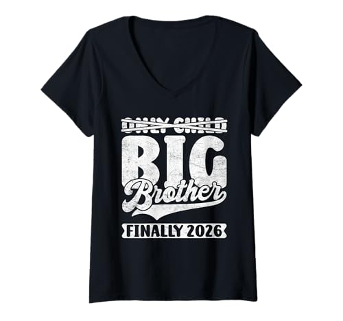 Damen Bald Bruder ONLY Child Big BRO 2026 Lustiges Brüder T-Shirt mit V-Ausschnitt von Neues Baby Geschenk Nachwuchs T-Shirt Familie Set