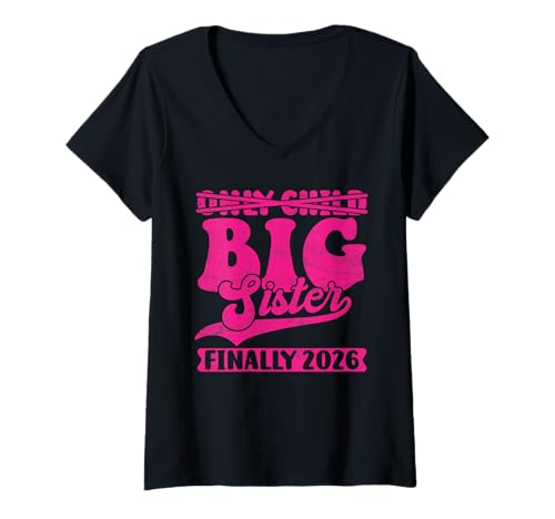 Damen Bald Schwester EINZELKIND ICH WERDE Schwester 2026 Mädchen T-Shirt mit V-Ausschnitt von Neues Baby Geschenk Nachwuchs T-Shirt Familie Set