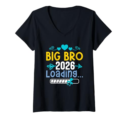 Damen Brüder Big BRO 2026 Loading Lustiges Bald Bruder T-Shirt mit V-Ausschnitt Damen Brüder Big BRO 2026 Loading Lustiges Bald Bruder T-Shirt mit V-Ausschnitt von Neues Baby Geschenk Nachwuchs T-Shirt Familie Set