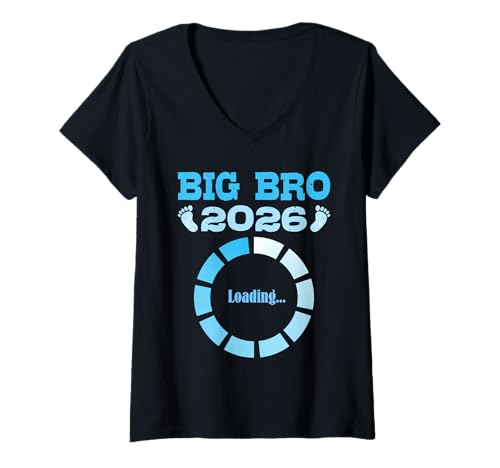 Damen Brüder Big BRO 2026 Loading Lustiges Bald Bruder T-Shirt mit V-Ausschnitt von Neues Baby Geschenk Nachwuchs T-Shirt Familie Set