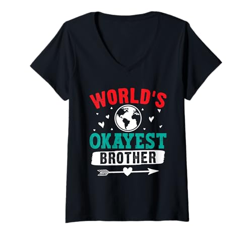 Damen Brüder World's Okayest Brother Lustiges Geschwister T-Shirt mit V-Ausschnitt Damen Brüder World's Okayest Brother Lustiges Geschwister T-Shirt mit V-Ausschnitt von Neues Baby Geschenk Nachwuchs T-Shirt Familie Set