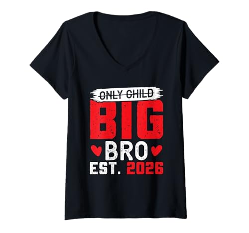Damen EINZELKIND Bruder 2026 Lustiges Zukünftiger Bruder T-Shirt mit V-Ausschnitt von Neues Baby Geschenk Nachwuchs T-Shirt Familie Set