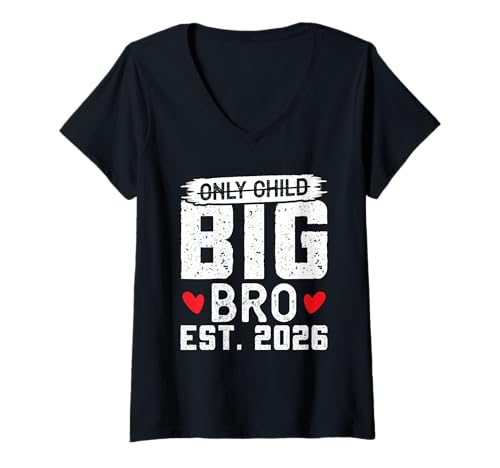 Damen EINZELKIND Bruder 2026 Lustiges Zukünftiger Bruder T-Shirt mit V-Ausschnitt von Neues Baby Geschenk Nachwuchs T-Shirt Familie Set