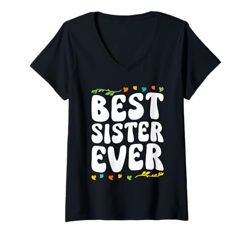Damen Geschwister Best Big SIS Ever Lustiges Schwestern T-Shirt mit V-Ausschnitt von Neues Baby Geschenk Nachwuchs T-Shirt Familie Set
