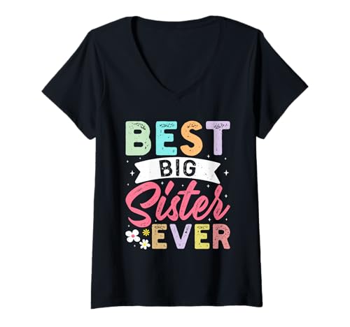 Damen Geschwister Best Big SIS Ever Lustiges Schwestern T-Shirt mit V-Ausschnitt von Neues Baby Geschenk Nachwuchs T-Shirt Familie Set