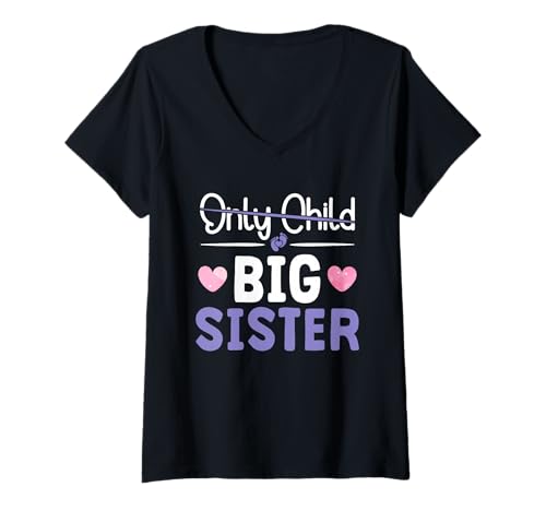 Damen Geschwister ONLY Child Big SIS Lustiges Schwestern T-Shirt mit V-Ausschnitt von Neues Baby Geschenk Nachwuchs T-Shirt Familie Set