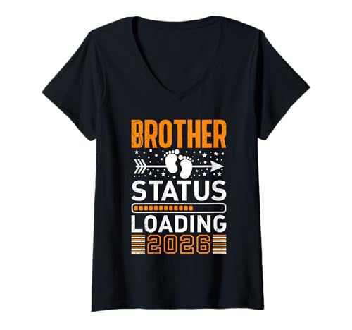 Damen Nachwuchs Brother Status Loading 2026 Lustig Brüder T-Shirt mit V-Ausschnitt von Neues Baby Geschenk Nachwuchs T-Shirt Familie Set