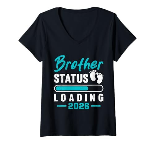 Damen Nachwuchs Brother Status Loading 2026 Lustig Brüder T-Shirt mit V-Ausschnitt von Neues Baby Geschenk Nachwuchs T-Shirt Familie Set