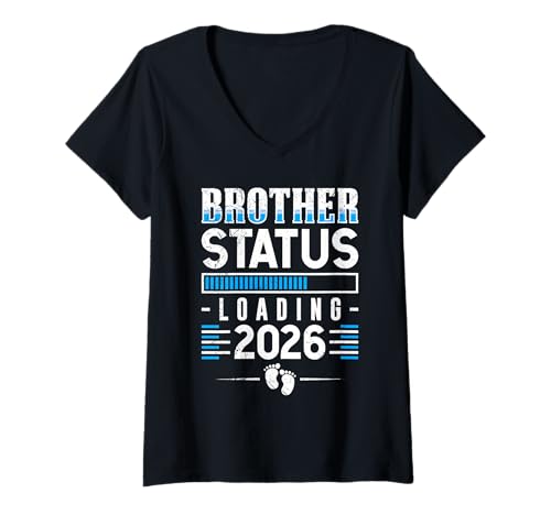 Damen Nachwuchs Brother Status Loading 2026 Lustig Brüder T-Shirt mit V-Ausschnitt von Neues Baby Geschenk Nachwuchs T-Shirt Familie Set
