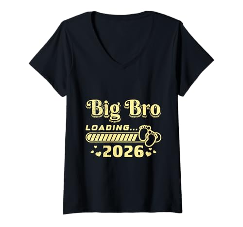 Damen Nachwuchs Bruder IN Arbeit 2026 Lustiges Älterer Bruder T-Shirt mit V-Ausschnitt von Neues Baby Geschenk Nachwuchs T-Shirt Familie Set