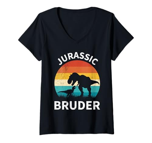 Damen Nachwuchs Jurassic Bruder Retro Lustiges Brüder T-Shirt mit V-Ausschnitt Damen Nachwuchs Jurassic Bruder Retro Lustiges Brüder T-Shirt mit V-Ausschnitt von Neues Baby Geschenk Nachwuchs T-Shirt Familie Set