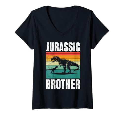 Damen Nachwuchs Jurassic Bruder Retro Lustiges Brüder T-Shirt mit V-Ausschnitt von Neues Baby Geschenk Nachwuchs T-Shirt Familie Set