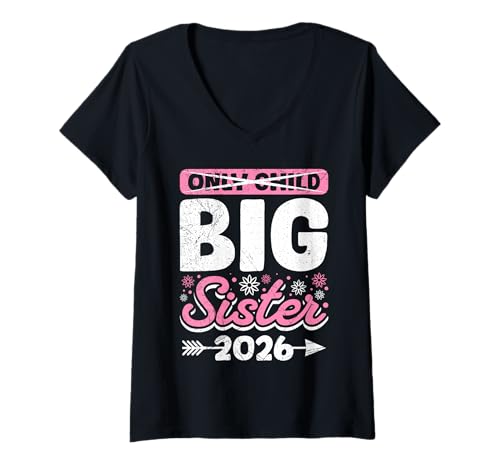 Damen Nachwuchs ONLY Child Big SIS 2026 Lustiges Schwestern T-Shirt mit V-Ausschnitt Damen Nachwuchs ONLY Child Big SIS 2026 Lustiges Schwestern T-Shirt mit V-Ausschnitt von Neues Baby Geschenk Nachwuchs T-Shirt Familie Set