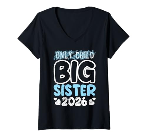 Damen Nachwuchs ONLY Child Big SIS 2026 Lustiges Schwestern T-Shirt mit V-Ausschnitt von Neues Baby Geschenk Nachwuchs T-Shirt Familie Set