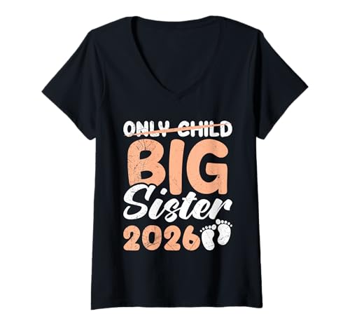 Damen Nachwuchs ONLY Child Big SIS 2026 Lustiges Schwestern T-Shirt mit V-Ausschnitt von Neues Baby Geschenk Nachwuchs T-Shirt Familie Set