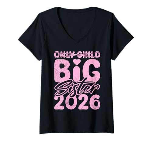 Damen Nachwuchs ONLY Child Big SIS 2026 Lustiges Schwestern T-Shirt mit V-Ausschnitt von Neues Baby Geschenk Nachwuchs T-Shirt Familie Set