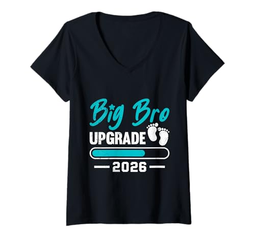 Damen Nachwuchs Upgrade Bruder 2026 Lustiges Brüder T-Shirt mit V-Ausschnitt von Neues Baby Geschenk Nachwuchs T-Shirt Familie Set
