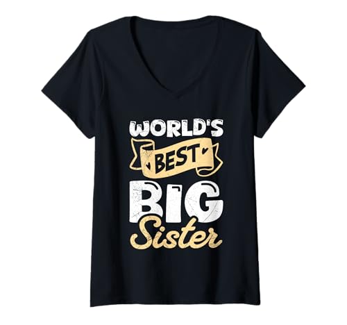 Damen Nachwuchs World's Best Big SIS Lustiges Schwestern T-Shirt mit V-Ausschnitt von Neues Baby Geschenk Nachwuchs T-Shirt Familie Set