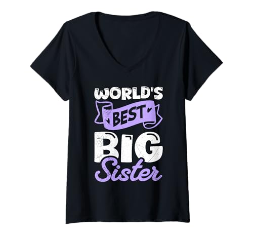Damen Nachwuchs World's Best Big SIS Lustiges Schwestern T-Shirt mit V-Ausschnitt von Neues Baby Geschenk Nachwuchs T-Shirt Familie Set