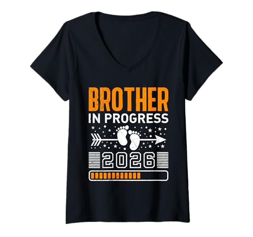 Damen Neues Baby Brother Progress 2026 Brüder T-Shirt mit V-Ausschnitt von Neues Baby Geschenk Nachwuchs T-Shirt Familie Set