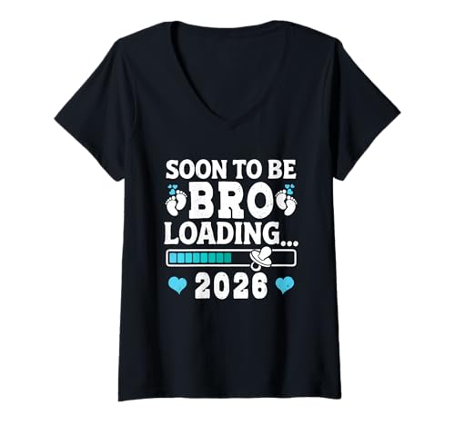Damen Zukünftiger Bruder Soon to BE BRO 2026 Loading Brüder T-Shirt mit V-Ausschnitt von Neues Baby Geschenk Nachwuchs T-Shirt Familie Set