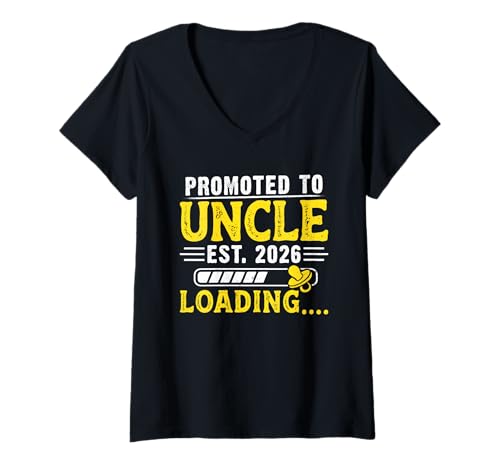 Damen Zukünftiger Onkel Promoted TU Uncle EST 2026 Onkel T-Shirt mit V-Ausschnitt von Neues Baby Geschenk Nachwuchs T-Shirt Familie Set