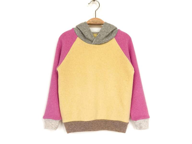 Kapuzenpullover Aus Kaschmir 110/116 Gelb Pink/Upcycling Kinderpullover Strickhoodie Kaschmirpullover Für Kinder von NeuesAusAltemGewand