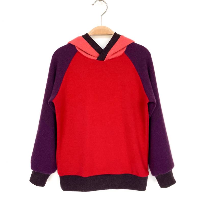 Kapuzenpullover Größe 128 Rot Violett Rosa Dunkelbraun 100% Recycelter Kaschmir - Upcycling Kaschmirpullover Für Kinder Kaschmirhoodie von NeuesAusAltemGewand