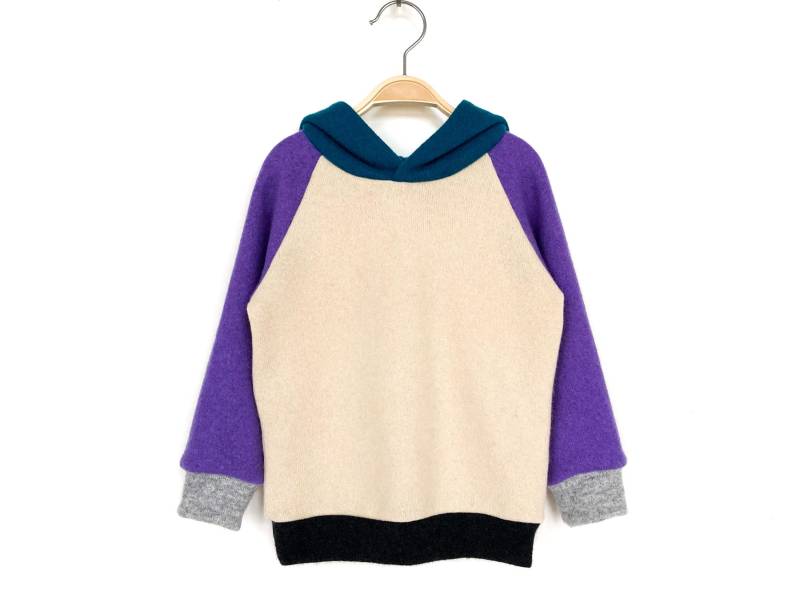 Kapuzenpullover Größe 92 Beige Lila Petrol 100% Kaschmir - Upcycling Kaschmirpullover Für Kinder 2 Jahre Kaschmir-Hoodie Wollpullover von NeuesAusAltemGewand